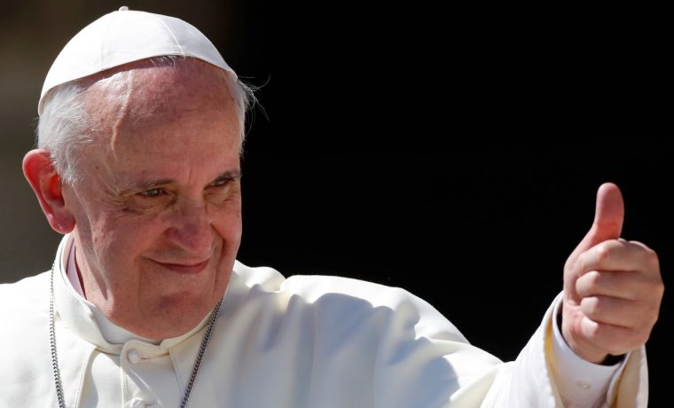 Pope Francis gives his thumb up as he leaves at the end of his weekly general audience in St. Peter's square at the Vatican, Wednesday, Sept. 4, 2013. (AP Photo/Riccardo De Luca)